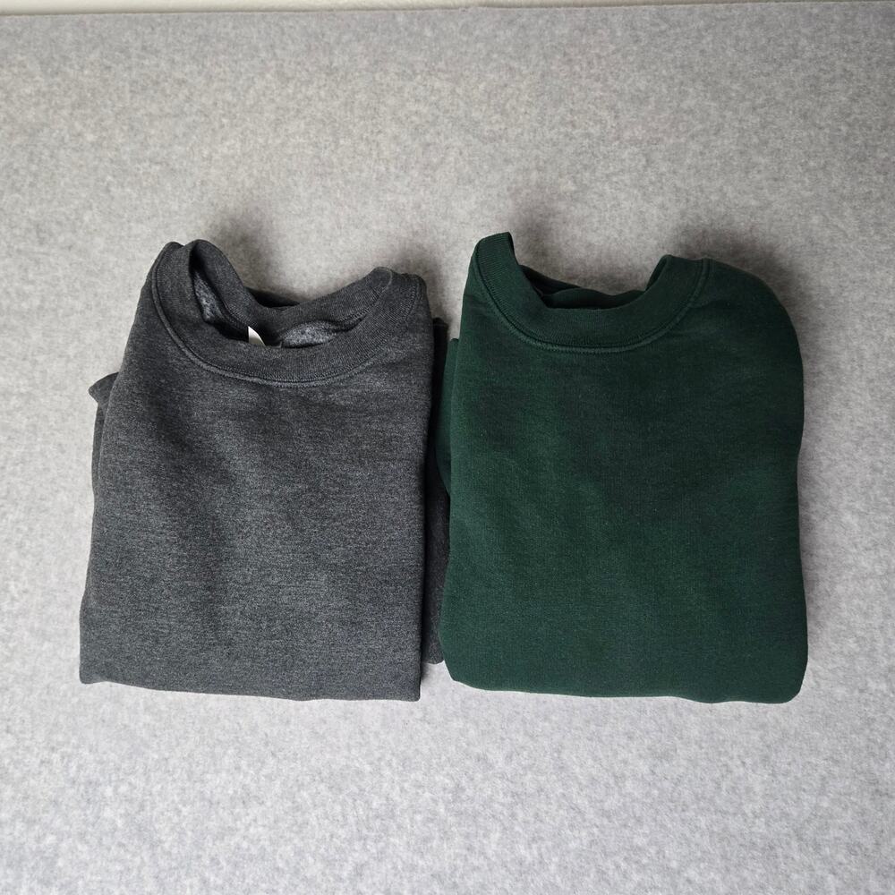 2 Unisex Charcoal Gray / Forest Green Cotton Blend Crewneck Pullovers - Size 3XL